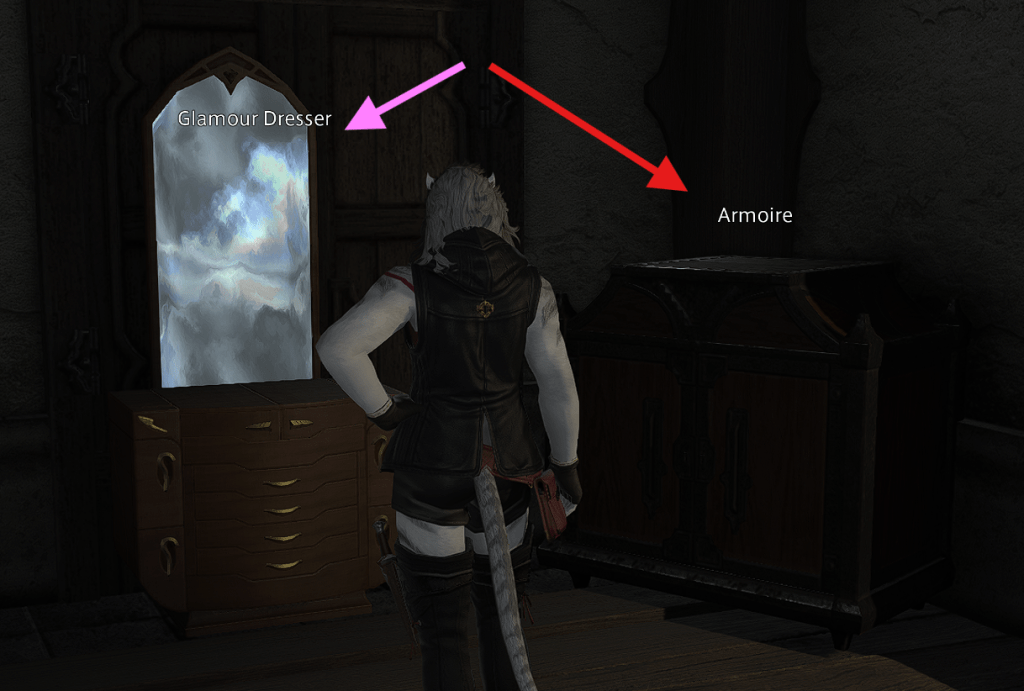 Screenshot of FFXIV showing two dressers of different styles.