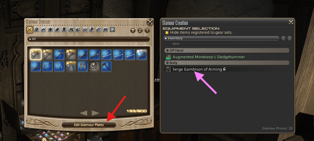 Screenshot of FFXIV showing two menus.